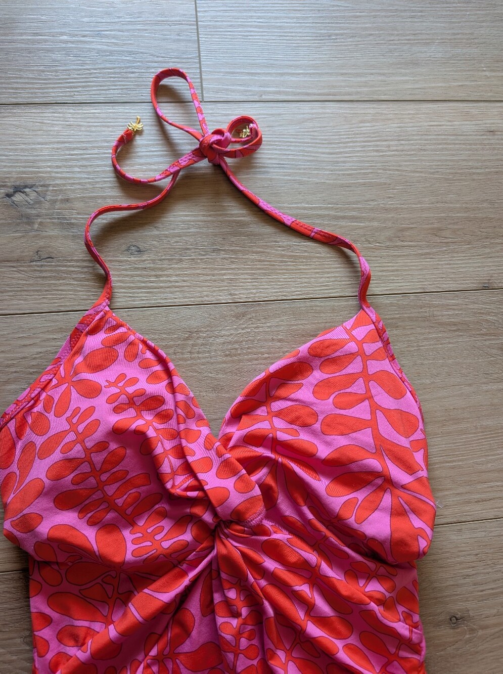 NWT Trina Turk Tropical Pink & Coral One-Piece Halter Swimsuit - Picture 2 of 9